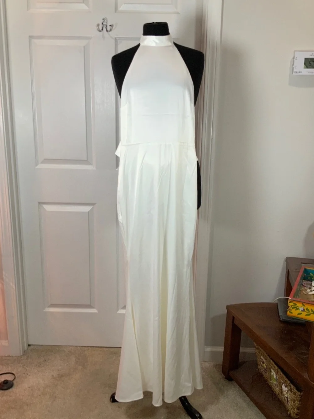 Saints and Secrets NWT White Satin Halter Maxi Dress Open Back Bow Bridal Small - Picture 12 of 12